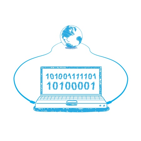 handwriting sketch computer connecting global conceptのイラスト素材