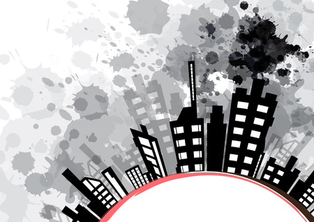 abstract urban design with black ink splashのイラスト素材