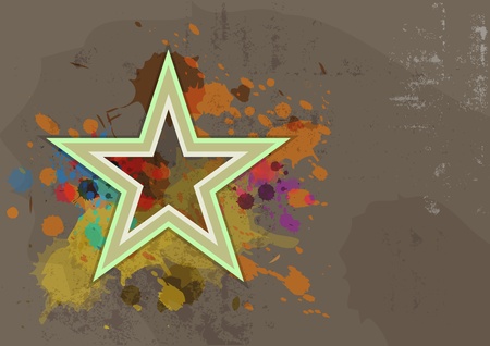 retro star with ink splash on grunge backgroundのイラスト素材