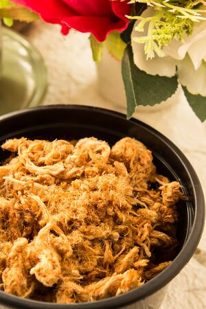 Dried shredded pork in the bowl   thai traditional foodの写真素材