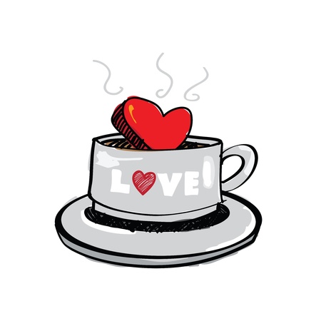 sketch drawing heart in coffee cupのイラスト素材
