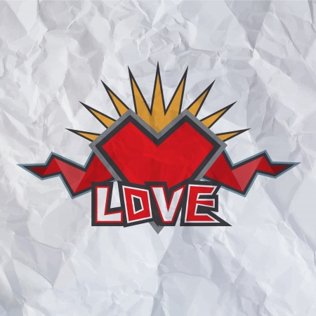 love symbol on crumpled paperのイラスト素材