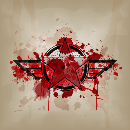 star symbol with blood on crumple paperのイラスト素材