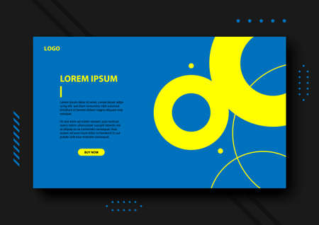 header banner website background, abstract yellow circle on blue background, geometric graphic template vector designのイラスト素材