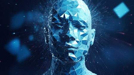 Abstract robot hologram technology. Artificial intelligence subconscious and motivation concept. Illustration generative AIの素材