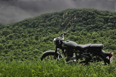 Image clicked outdoor at natural place surrounded with mountain and rivers.の写真素材