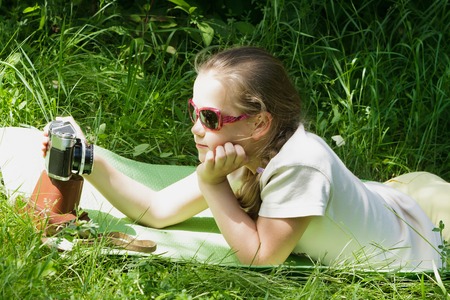 The girl child is a self-portrait photographsの写真素材