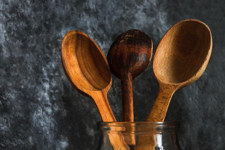 Wooden spoon on the backgroundの写真素材