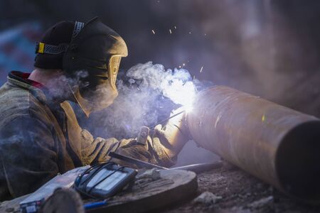 Gas welding machine at work