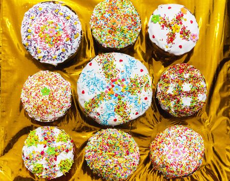 Decorated Easter cakes for the holiday, pastriesの写真素材