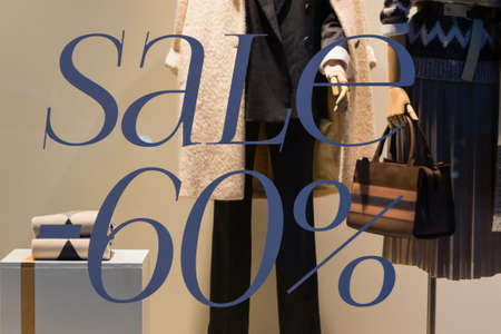 Shop windows with discounted sales.の写真素材