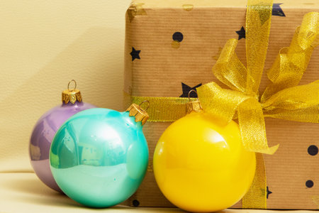 Christmas still life with a gift and toys. christmas background.の写真素材