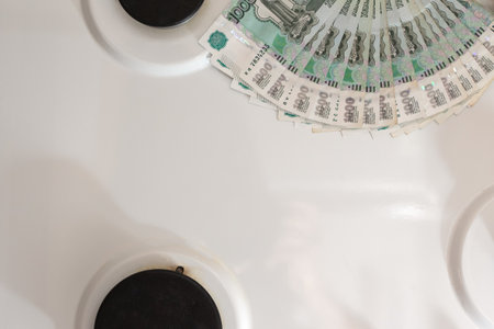 Gas stove with rubles. Sale of gas for rubles. Energy resourcesの写真素材