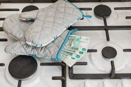 Gas stove with rubles. Sale of gas for rubles. Energy tariffs for consumersの写真素材