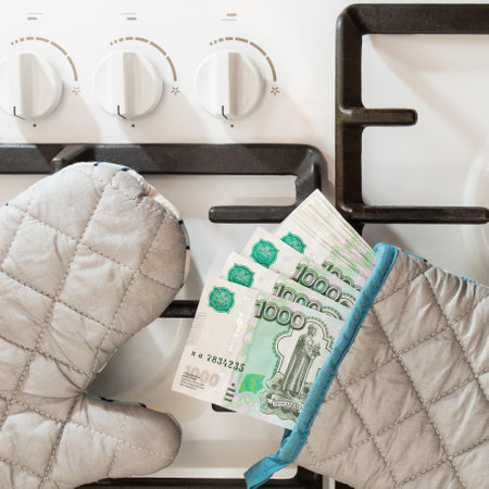 Gas stove with rubles. Sale of gas for rubles. Energy tariffs for consumersの写真素材