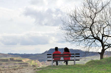 Two people enjoying the spring sun.の写真素材