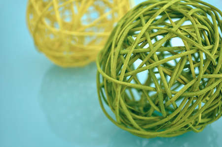 Two decorative balls with reflectionの写真素材