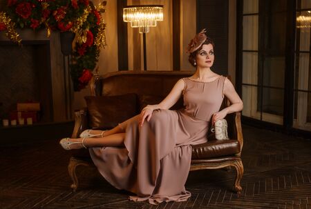 Portrait of young woman in art-deco styleの写真素材