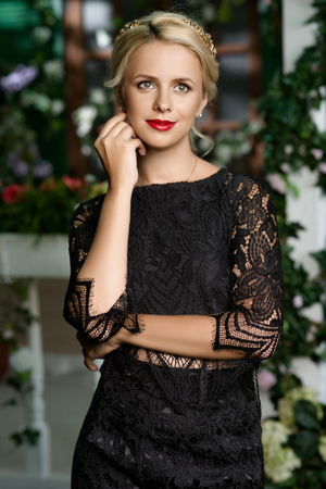 Young girl in the gardenの写真素材