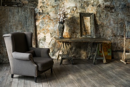 Workshop of skilled painter with picturesの写真素材