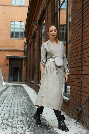 Pretty girl at walking in the cityの写真素材