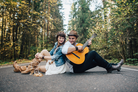 Love story of young couple at natureの写真素材