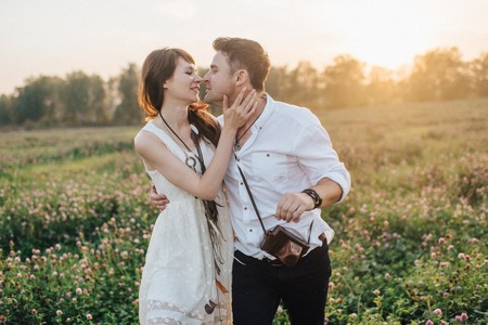 Love story of young couple at natureの写真素材