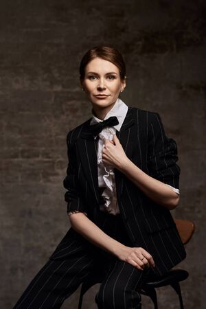 Girl photosession in unisex syleの写真素材