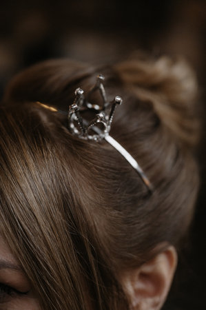 A young couple in love in wedding images posing in a stylish loft bar near the bar counter.の写真素材