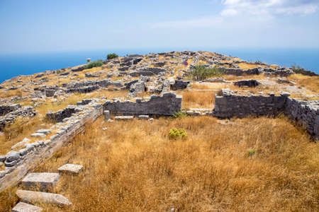Ancient Thera, Santorini/Greece-17JUL2019: Ancient Thera is an antique city on top of Messavouno...