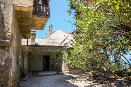 Profitis Elias Hill, Rhodes, Greece-20JUN2023-Abandoned Villa de Vecchi on the Greek island of Rhodes, which had been the holiday home of Italian dictator Benito Mussolini.のeditorial素材