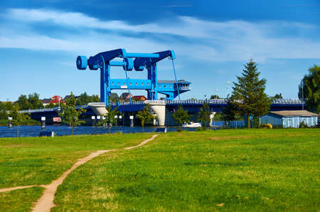 blue river bridge to isle of Usedomの写真素材