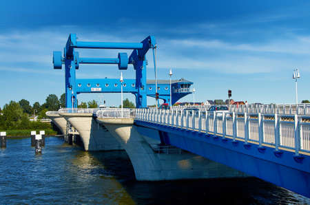 blue river bridge to isle of Usedomの写真素材