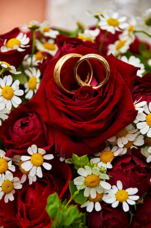 wedding bouquet red rosesの写真素材