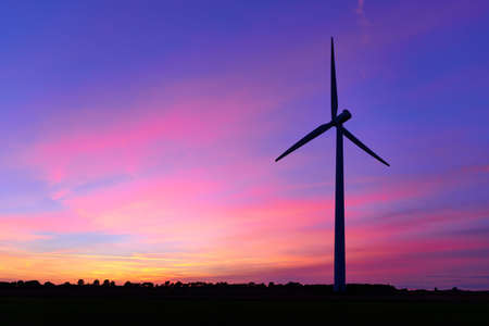 windmill after sunset while blue hour
