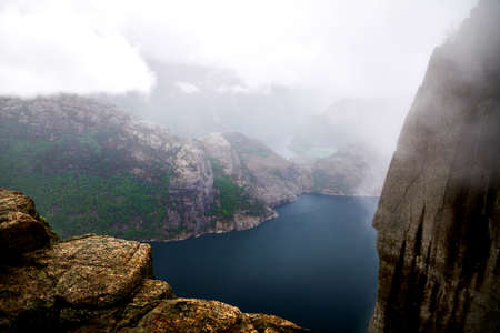 hiking to preikestolen plattform in norway