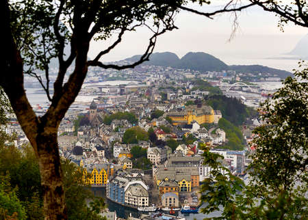 norwegian ocean town Alesund with beatiful Jugenstil housesの写真素材