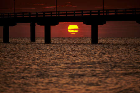 sunrise on island Usedom near pier of Zinneowitzの写真素材