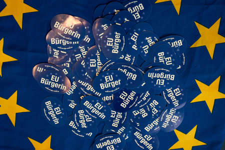 eu logo sticker on flag with starsの写真素材
