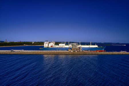 ÅšwinoujÅ›cie, Poland - May-15-2022: LNG transportation vessel Maran Gas Apollonia while...