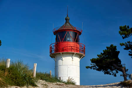 postcard lighthouse on isle of Hiddensee in summerの写真素材