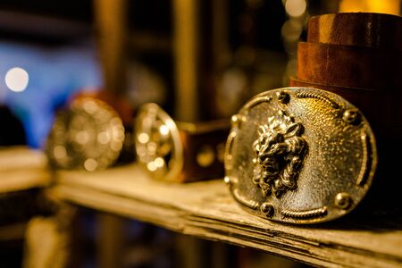 Belt buckle with lion headの写真素材