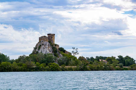 Medieval castle ruins on the Rhone river in Franceのeditorial素材