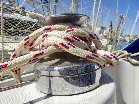 Winch on a sailboat covered with a sheet.の写真素材