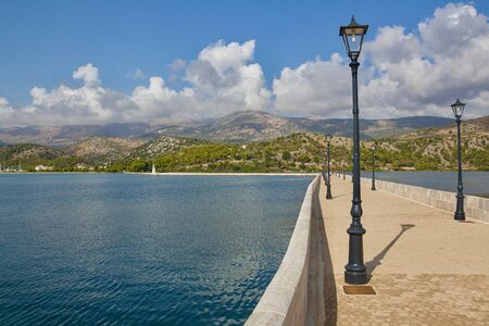 Pedestrian bridge in Argostoli on the island of Kefalonia in Greeceの写真素材