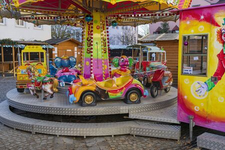 Children's carousel at a fair without people.の写真素材