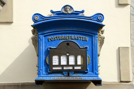 Postbriefkasten at the post office of Guestrow in Mecklenburg-Vorpommernの写真素材