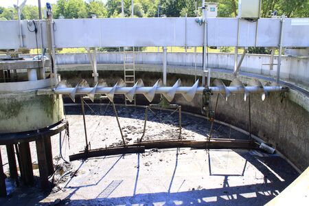 View into a secondary clarifier in which the water was pumped out for cleaning purposes