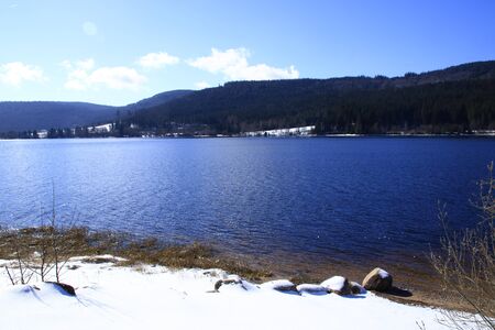 View of the Schluchsee in the Black Forest in winterの写真素材