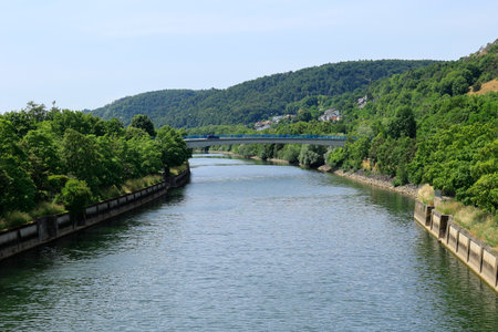 Main Danube Canal flows through the town of Kelheimの写真素材